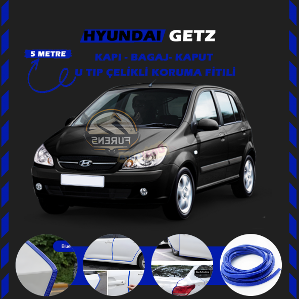 Hyundai Getz Oto Araç Kapı Koruma Fitili 5metre Parlak Mavi Renk ürün görseli