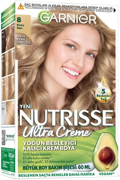 Garnier Nutrisse Yoğun Besleyici Kalıcı Krem Saç Boyası 8 Koyu Sarı
