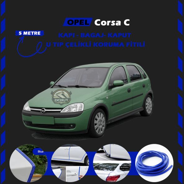 Opel Corsa C Oto Araç Kapı Koruma Fitili 5metre Parlak Mavi Renk