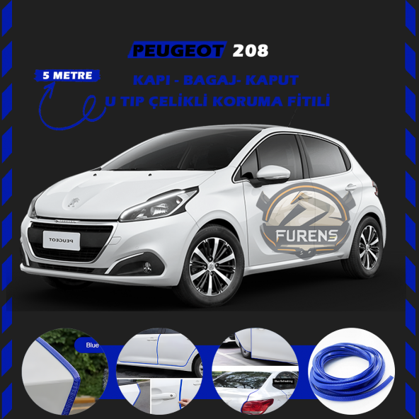 Peugeot 208 Oto Araç Kapı Koruma Fitili 5metre Parlak Mavi Renk ürün görseli