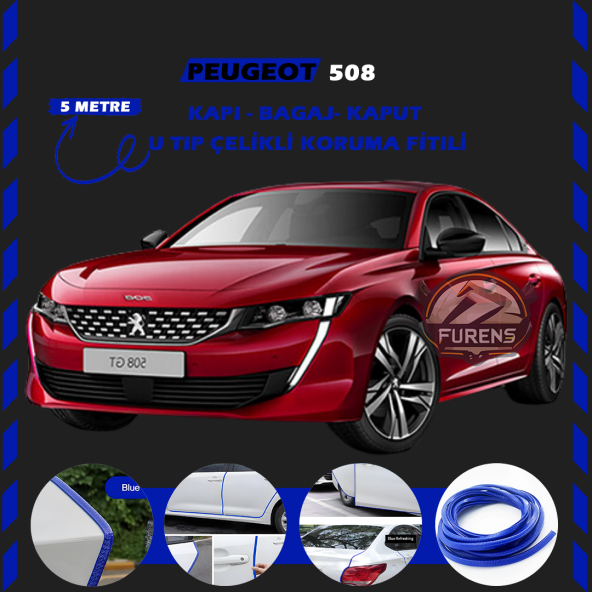 Peugeot 508 Oto Araç Kapı Koruma Fitili 5metre Parlak Mavi Renk