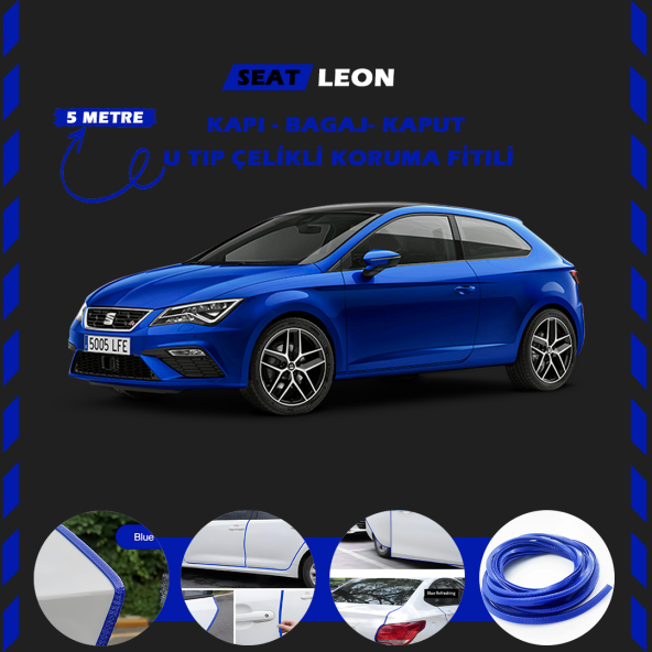Seat Leon Oto Araç Kapı Koruma Fitili 5metre Parlak Mavi Renk - 1
