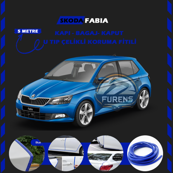 Skoda Fabia Oto Araç Kapı Koruma Fitili 5metre Parlak Mavi Renk