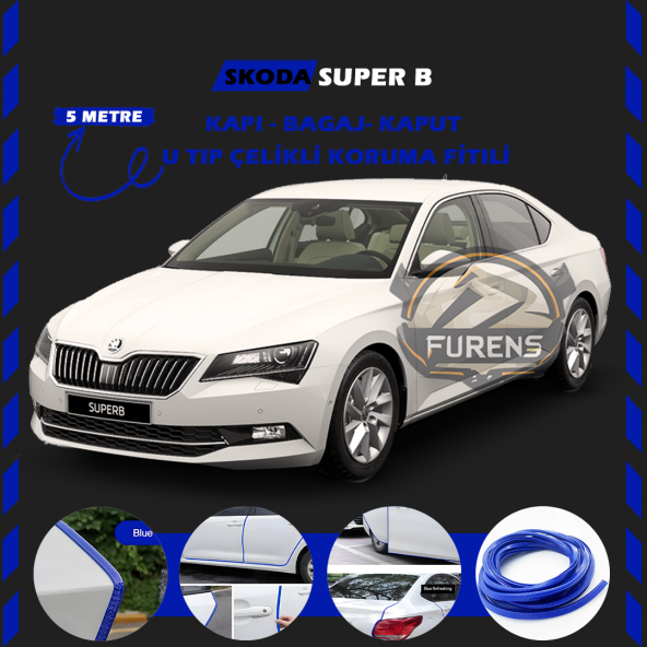 Skoda SuperB Oto Araç Kapı Koruma Fitili 5metre Parlak Mavi Renk