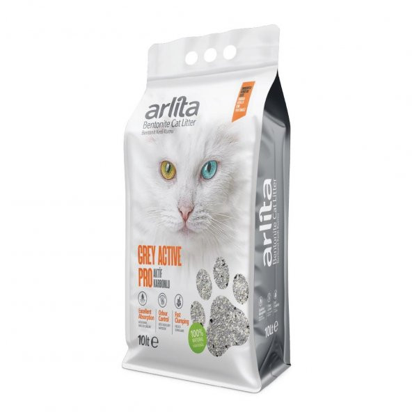 Arlita Grey Actıve Pro Aktif Karbonlu Parfümsüz İnce Tane Topaklanan Koku Hapseden 10 Litre  Kedi Kumu