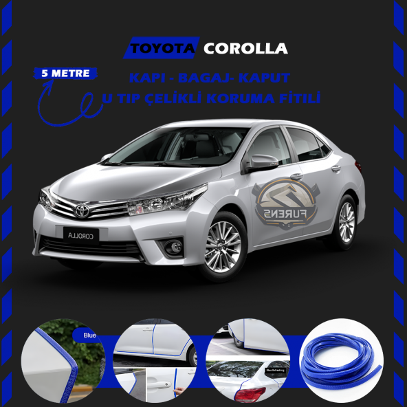 Toyota Corolla Oto Araç Kapı Koruma Fitili 5metre Parlak Mavi Renk