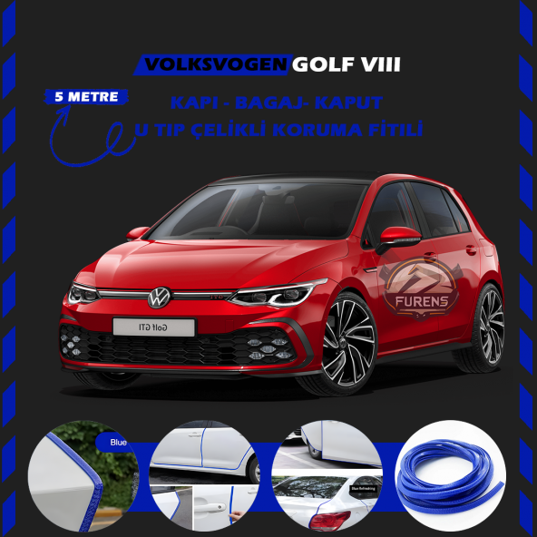 Volksvogen Golf 8 Oto Araç Kapı Koruma Fitili 5metre Parlak Mavi Renk
