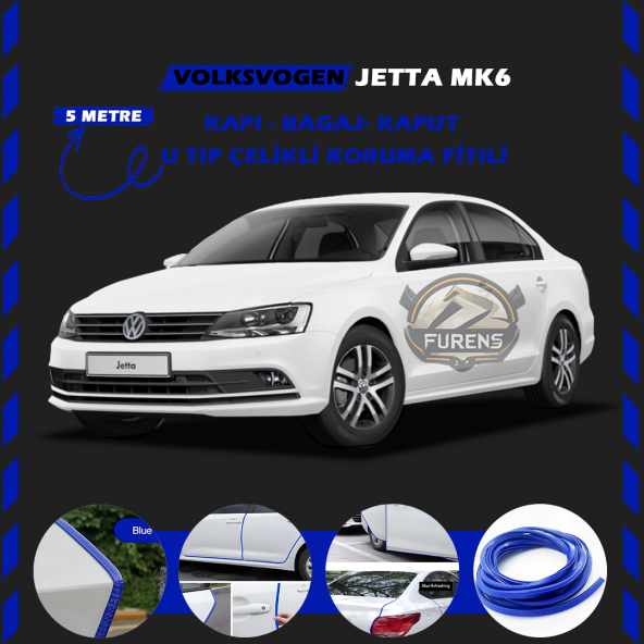 Volksvogen Jetta mk6 Oto Araç Kapı Koruma Fitili 5metre Parlak Mavi Renk