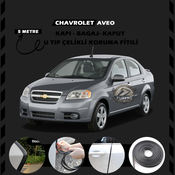 Chevrolet Aveo Oto Araç Kapı Koruma Fitili 5metre Parlak Siyah Renk