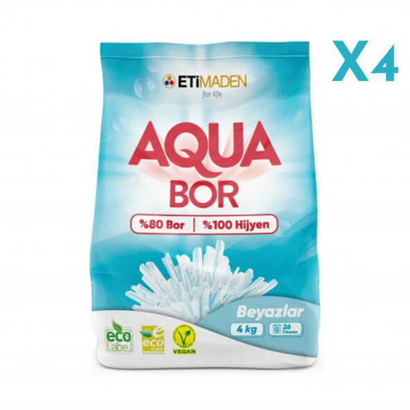%100 Yerli Boron Aqua Bor Toz Çamaşır Deterjanı 4 Kg Beyazlar 4 Adet (KAMPANYA)
