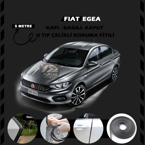 Fiat Egea Oto Araç Kapı Koruma Fitili 5metre Parlak Siyah Renk