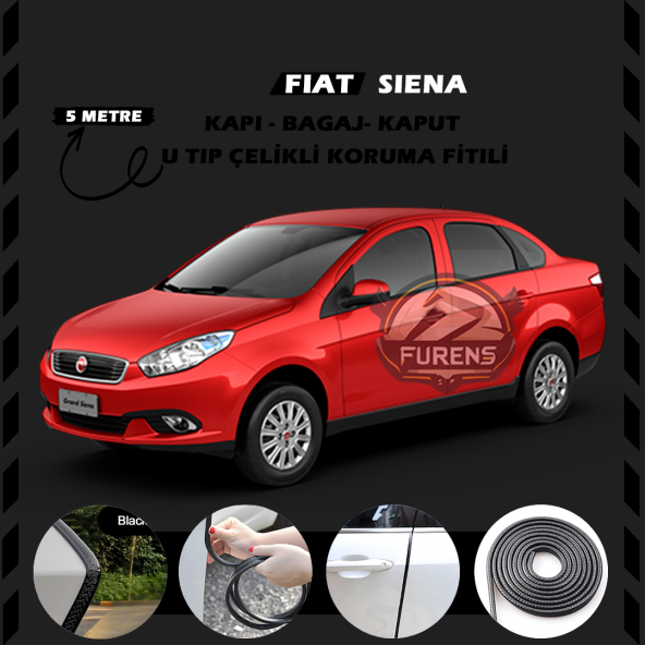 Fiat Siena Oto Araç Kapı Koruma Fitili 5metre Parlak Siyah Renk