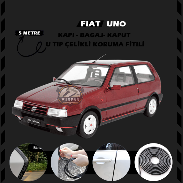Fiat Uno Oto Araç Kapı Koruma Fitili 5metre Parlak Siyah Renk ürün görseli 1