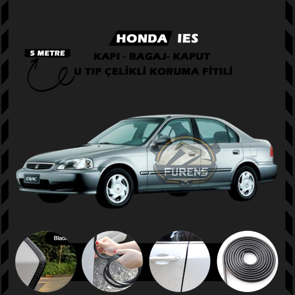 Honda İes Parlak Oto Araç Kapı Koruma Fitili 5metre Parlak Siyah Renk ürün görseli
