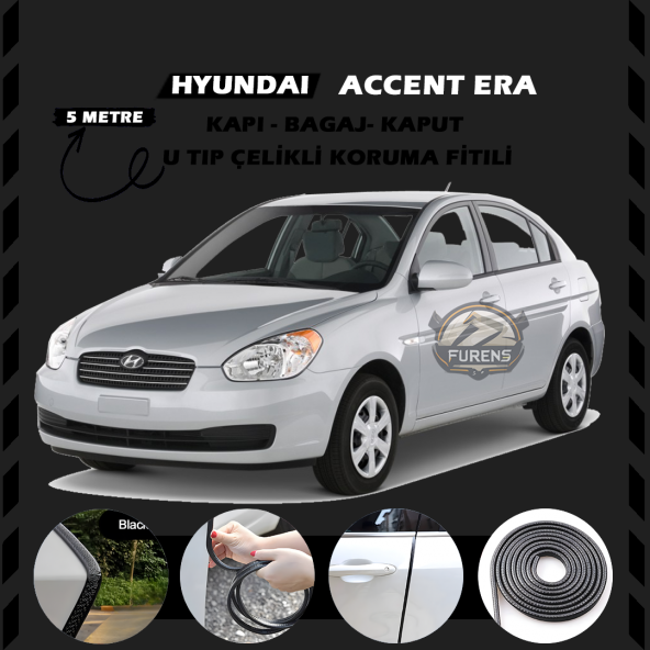 Hyundai Accent Era Oto Araç Kapı Koruma Fitili 5metre Parlak Siyah Renk ürün görseli