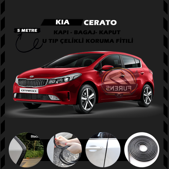 Kia Cerato Oto Araç Kapı Koruma Fitili 5metre Parlak Siyah Renk