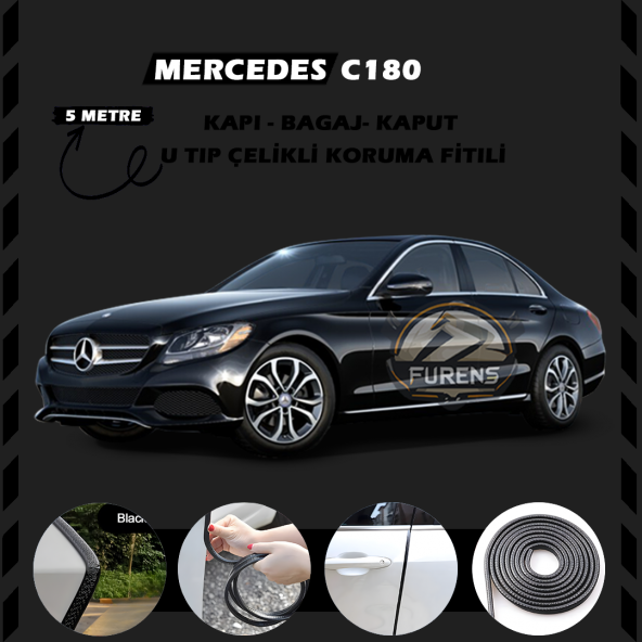 Mercedes C180 Oto Araç Kapı Koruma Fitili 5metre Parlak Siyah Renk