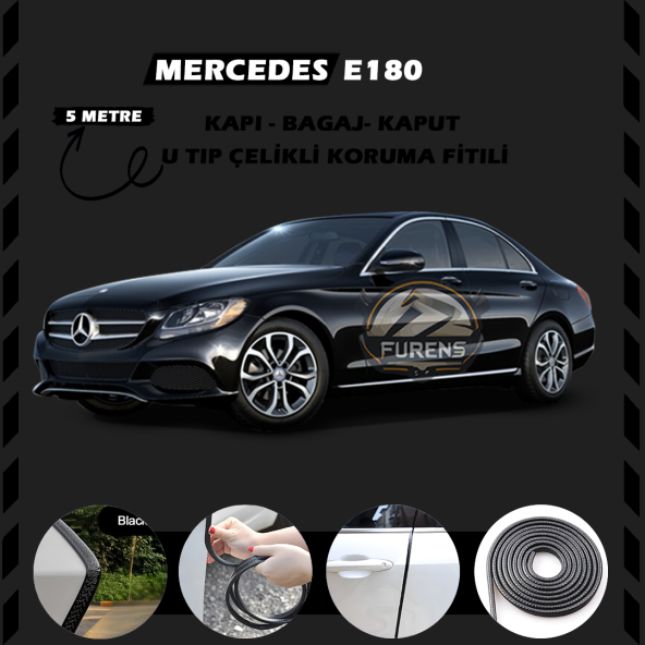 Mercedes E180 Oto Araç Kapı Koruma Fitili 5metre Parlak Siyah Renk