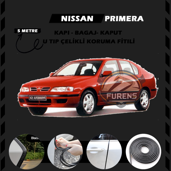 Nissan Primera Oto Araç Kapı Koruma Fitili 5metre Parlak Siyah Renk