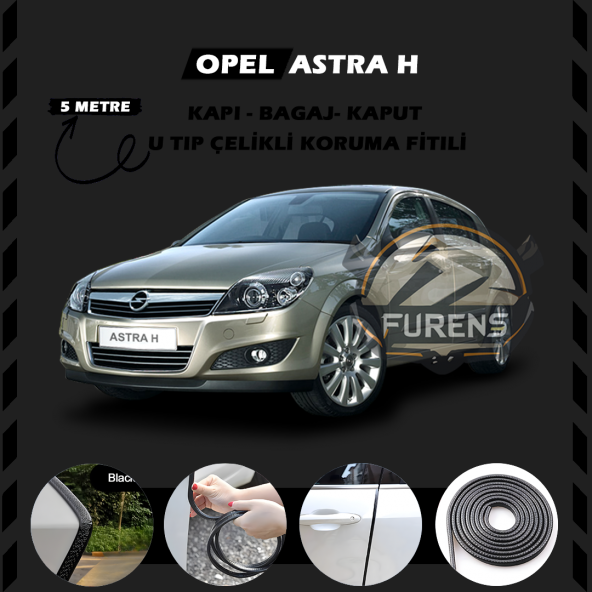 Opel Astra H Oto Araç Kapı Koruma Fitili 5metre Parlak Siyah Renk ürün görseli