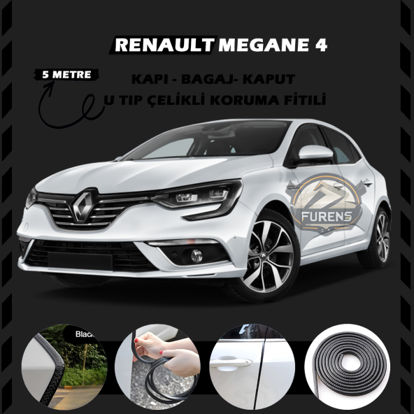 Renault Megane 4 Oto Araç Kapı Koruma Fitili 5metre Parlak Siyah Renk