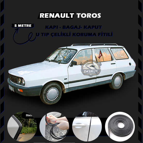 Renault Toros Oto Araç Kapı Koruma Fitili 5metre Parlak Siyah Renk ürün görseli 1