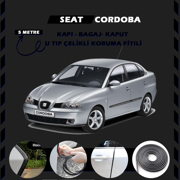 Seat Cordoba Oto Araç Kapı Koruma Fitili 5metre Parlak Siyah Renk