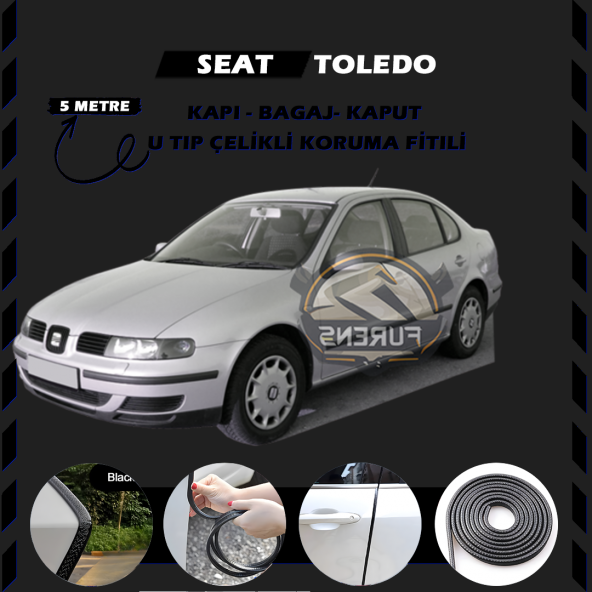 Seat Toledo Oto Araç Kapı Koruma Fitili 5metre Parlak Siyah Renk