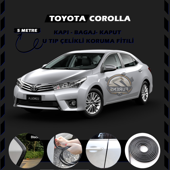 Toyota Corolla Oto Araç Kapı Koruma Fitili 5metre Parlak Siyah Renk