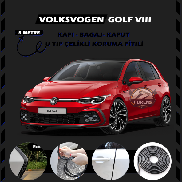Volksvogen Golf 8 Oto Araç Kapı Koruma Fitili 5metre Parlak Siyah Renk ürün görseli