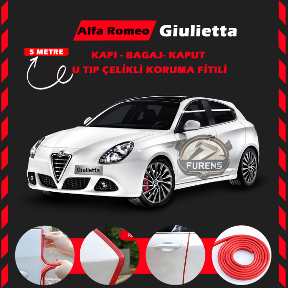 Alfa Romeo Giulietta Oto Araç Kapı Koruma Fitili 5metre Parlak Kırmızı Renk