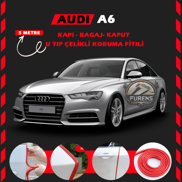 Audi A6  Oto Araç Kapı Koruma Fitili 5metre Parlak Kırmızı Renk ürün görseli