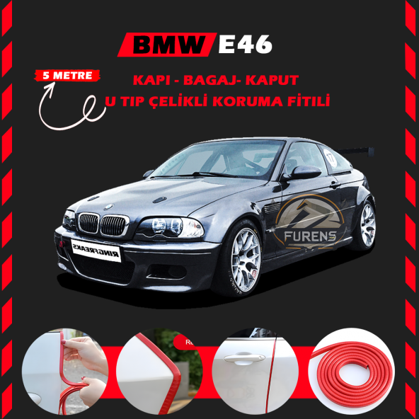 Bmw E46 Oto Araç Kapı Koruma Fitili 5metre Parlak Kırmızı Renk