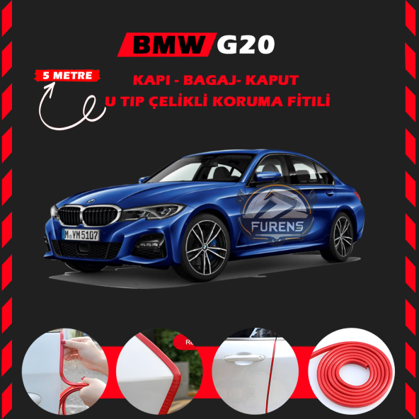 Bmw G20 Oto Araç Kapı Koruma Fitili 5metre Parlak Kırmızı Renk