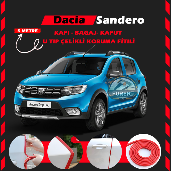 Dacia Sandero Oto Araç Kapı Koruma Fitili 5metre Parlak Kırmızı Renk