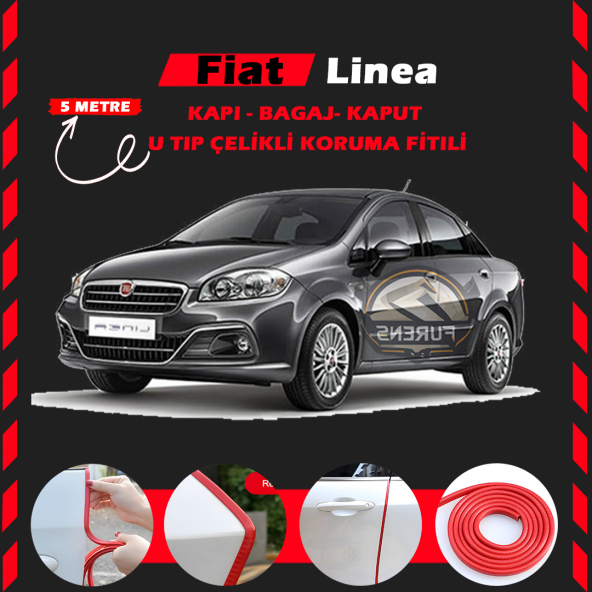 Fiat Linea Oto Araç Kapı Koruma Fitili 5metre Parlak Kırmızı Renk