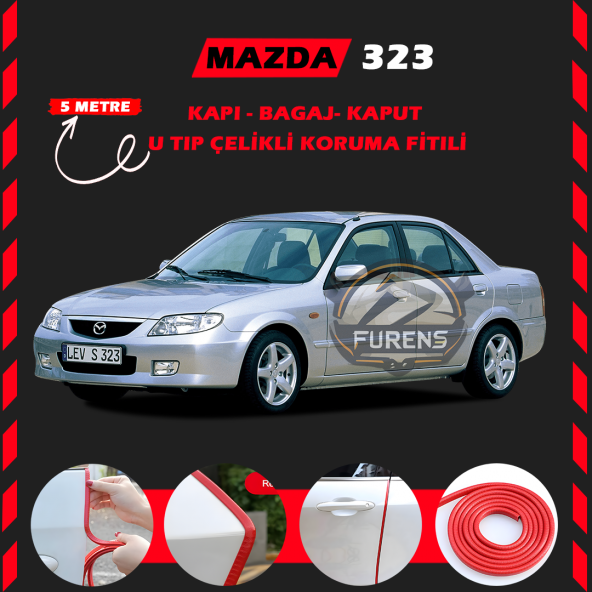 Mazda 323 Oto Araç Kapı Koruma Fitili 5metre Parlak Kırmızı Renk ürün görseli