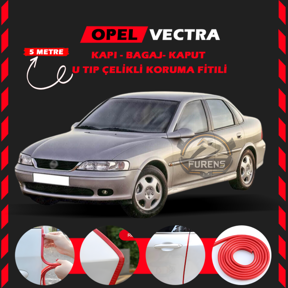 Opel Vectra Oto Araç Kapı Koruma Fitili 5metre Parlak Kırmızı Renk