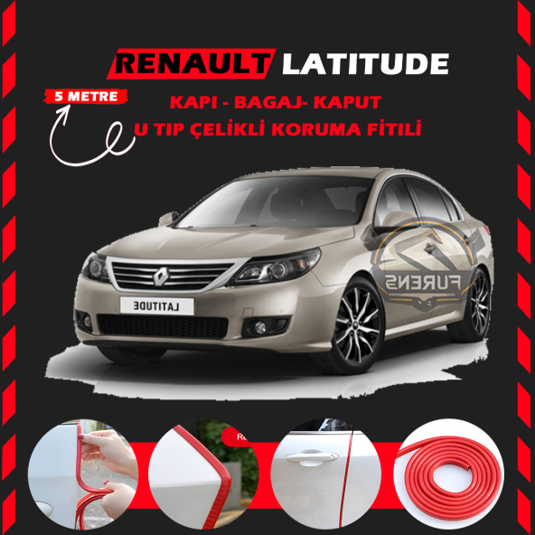 Renault Latitude Oto Araç Kapı Koruma Fitili 5metre Parlak Kırmızı Renk ürün görseli 1
