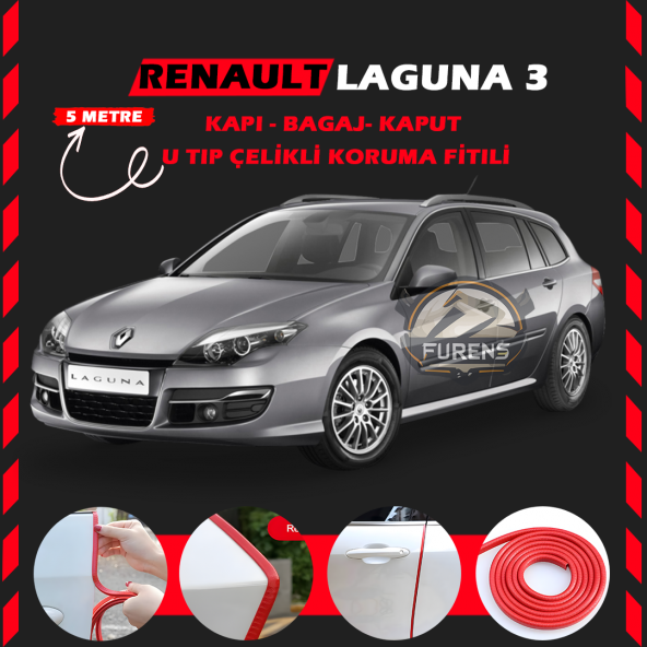 Renault Laguna 3 Oto Araç Kapı Koruma Fitili 5metre Parlak Kırmızı Renk - 1