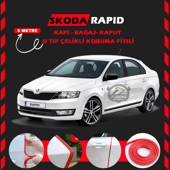 Skoda Rapid Oto Araç Kapı Koruma Fitili 5metre Parlak Kırmızı Renk
