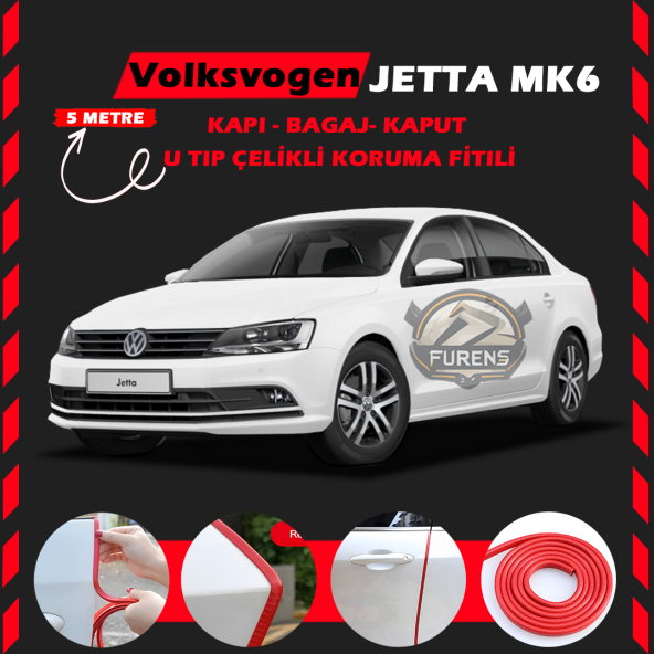 Volksvogen Jetta mk6 Oto Araç Kapı Koruma Fitili 5metre Parlak Kırmızı Renk - 1