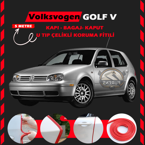 Volksvogen Golf 4 Oto Araç Kapı Koruma Fitili 5metre Parlak Kırmızı Renk