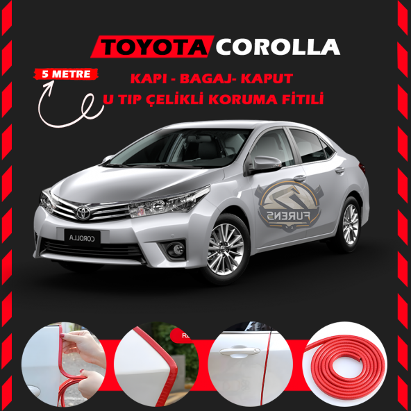 Toyota Corolla Oto Araç Kapı Koruma Fitili 5metre Parlak Kırmızı Renk ürün görseli