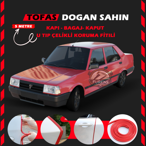Tofaş Doğan Oto Araç Kapı Koruma Fitili 5metre Parlak Kırmızı Renk ürün görseli
