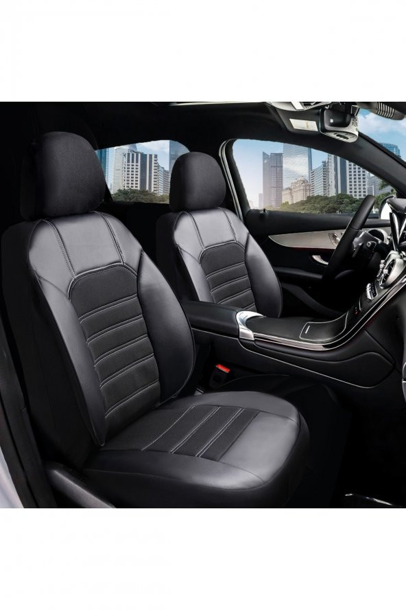 Z&C MAXTECH  Seat Altea Deri Detaylı Özel Tasarım Oto Koltuk Kılıfı Seti Black