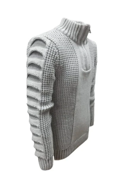 Ce-Ce C3179 Erkek Regular Fit Pamuklu Yarım Fermuarlı Dik Yaka Kazak Erkek - Resim 2