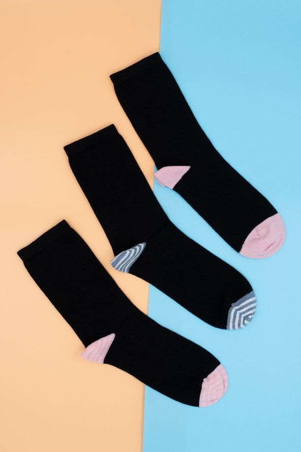 Hitra Tekstil 3lü Dikişsiz Pamuklu Siyah Soket Çorap