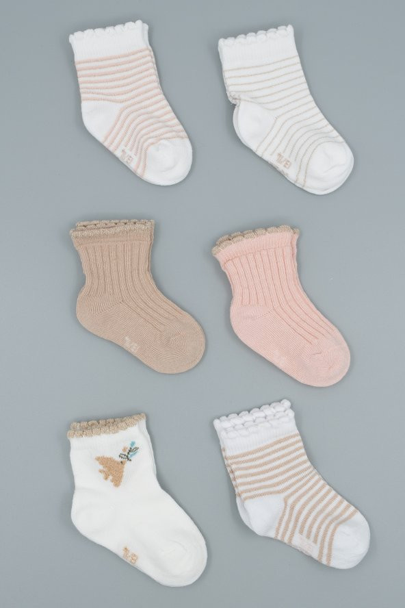 Hitra Tekstil 6'lı Dikişsiz Organik Bebek/Çocuk Çorap