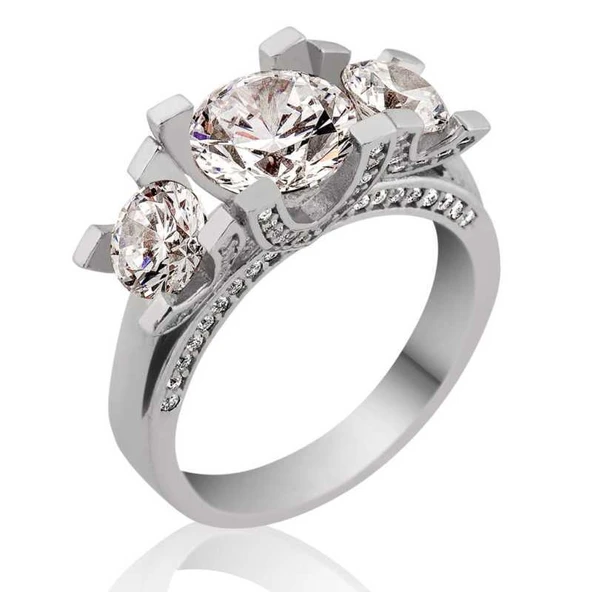 Gümüş 3 Taş Tria Bayan Yüzük SL2694 - Resim 2